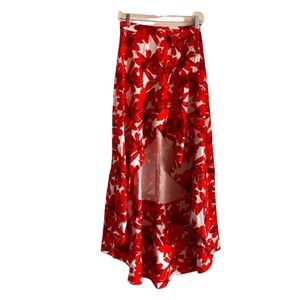 L’ATISTE by Amy NEW Floral Frill Maxi Skirt Red Small Asymmetrical High Low Mini